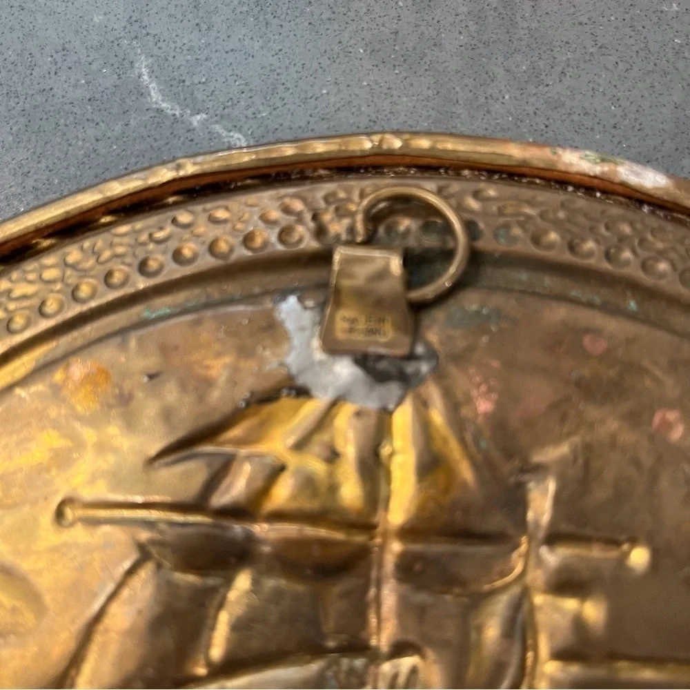 Vintage set 2 brass foil ship plaques Made in England